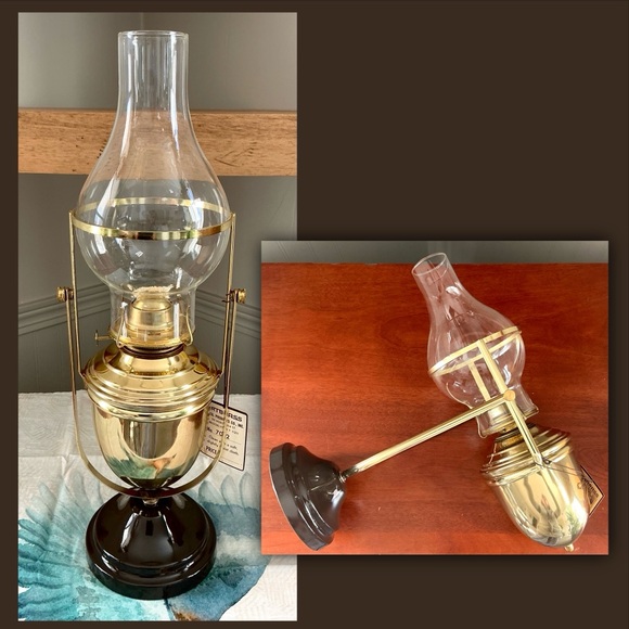 Vtg Brass Oil Lamp 19” Wall Mount or Table Top Nautical Ship Swivel - Picture 1 of 8